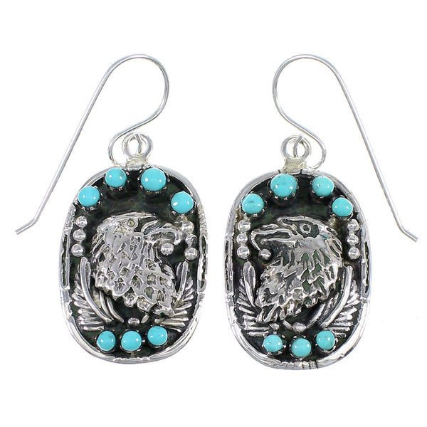 Turquoise Sterling Silver Eagle Southwest Hook Dangle Earrings QX69233